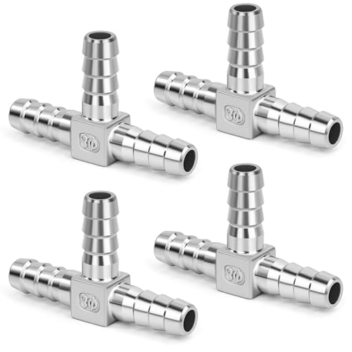 Connettore Tubo Carburante T, Φ8mm 5/16 Barbiglio Raccordo per Tubi Flessibile a 3 Vie Adattatore Raccordi a T in Acciaio Inossidabile 304 per Aria, Acqua, Gas e Gasolio (4 Pezzi)