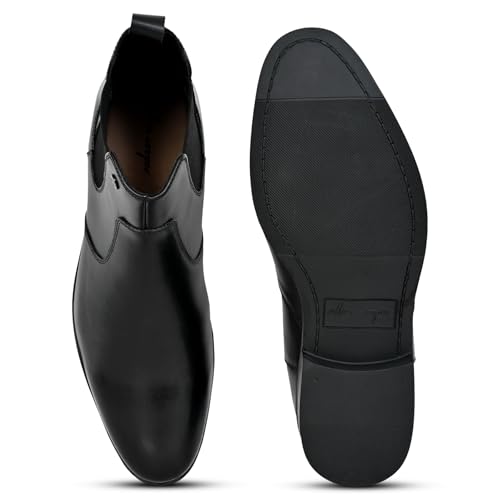Image of Allen Cooper Men's Black /Tan Leather Chelsea Boots - Stylish Formal & Casual Wear