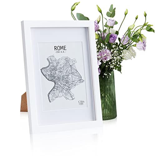 Classic by Casa Chic - Cornice A4 - Passepartout per Foto 15×20 cm - Vetro Anteriore - Legno - Bianca
