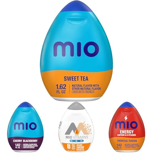 MiO On-The-Go Essentials Variety Pack Sweet Tea, Cherry Blackberry, Vitamins Orange Tangerine & Energy Tropical Fusion Liquid Water Enhancers 1.62 fl oz 4-Pack Bottles