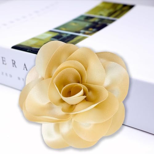 Image of Dainty Satin Fabric Flower Brooches for Women Large Rose Floral Brooch for Party Dance Wedding Banquet Elegant Camellia Fashion Brooch Pin for Women Girl 5.5inch