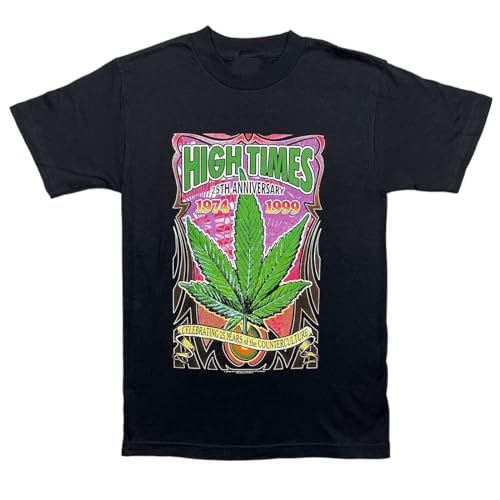 High Times 25th Anniversary '74-'99 Vintage T-Shirt Graphic Unisex Tee Shirt Black XL