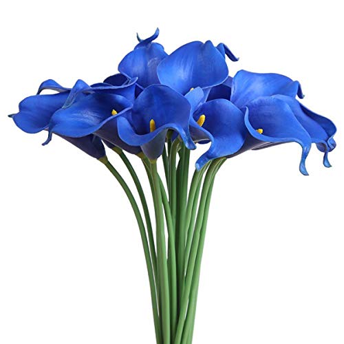 Faylapa 20 Pcs Artificial Calla Lily Real Touch Flowes Fake Flowers Wedding Bouquets Home Floral Decorations (Royal Blue)