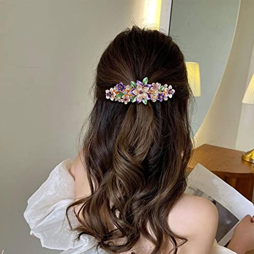 Luxurious Flower Metal Hair Clip With Rhinestones - Vintage Purple Alloy Barrette For Women & Girls - Elegant Floral Design - Ideal Gift For Mother's Day, Christmas, Thanksgiving - 3.34 X 1.45 Inches (Purple ) #TOP3