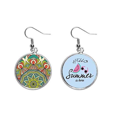 Pendientes de sandía artísticos con textura de tela verde y colorido patrón