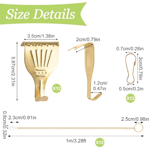 Image of Picture Hanging Kit 12Pcs Rail Hooks & 12Pcs Chains, Metal Picture Display Hanging System for Wall Pictures, Exhibition (Gold,1M)
