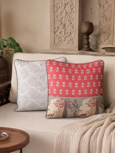 Image of Terra Bloom Premium 100% Cotton Printed Cushion Covers Set of 6 | 16 x 16 Inches | Handmade Jaipur Block Print | Hidden Zipper | Soft Sofa Cushion Covers for Living Room, Bedroom & Home Decor