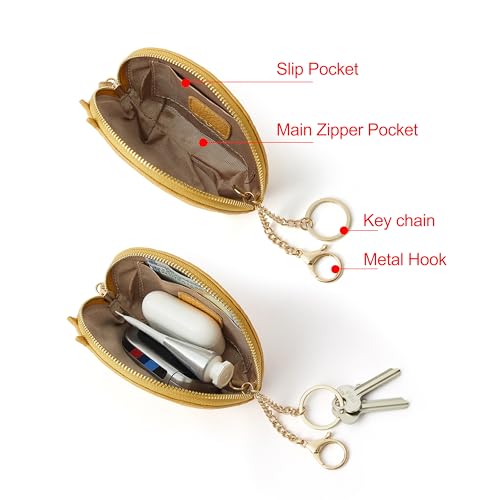 Image of Doris&Jacky Small Leather Coin Purse for Women, Mini Cat Coin Pouch And Animal Zipper Card Holder Wallet With Keychain (3-Light Yellow)
