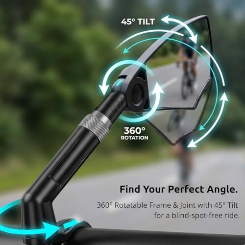 aLLreLi Bike Mirror Pair (2 Mirrors) with Extendable Arm (5.9–7.9 in / 15–20 cm), HD Convex Glass Rear View Mirror, 360° Rotatable Mirror for Bicycles & E-Bikes, Fits 20–25 mm Flat Handlebars - image 3