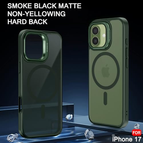 Image of TheGiftKart Hybrid Matte Frosted Back Cover Case for iPhone 17 Compatible with MagSafe | Built-in Stand | Shockproof Hard Back Cover Case for iPhone 17 (PC & TPU, Translucent Green)