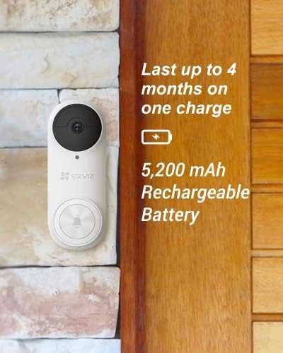 EZVIZ 2K Video Doorbell Battery-Powered Wireless Kit with Chime, 3MP Resolution, AI Human Detection, 4-Month Battery Life, 2.4Ghz WiFi, 2-Way Audio, Weatherproof, 176° Field of View (DB2 KIT)