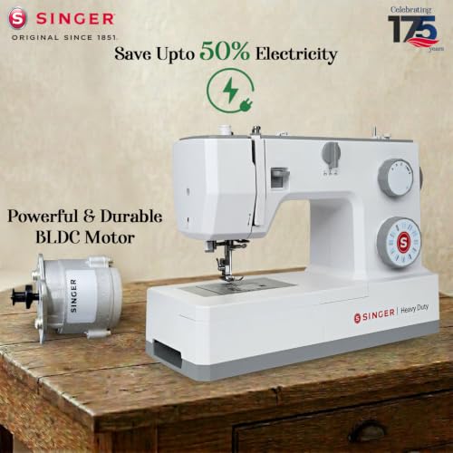 Image of SINGER HD 4323 BLDC Sewing Machine Electric | 23 Built-In Stitches | 58 Stitch Functions | 1-Step Buttonhole | Adjustable Width (6mm) & Length | LED Light | Automatic Bobbin Winding | Easy Stitch Dial