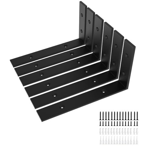 6-Pack Heavy Duty 12-Inch Black Shelf Brackets, L Shelf Bracket 12 Inch for Floating Shelves, 1/5-Inch Thick - Image 9