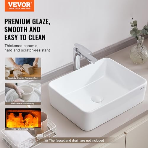 Lavabo baño sobre encimera rectangular cerámico moderno de 482 mm con desagüe 43mm 2