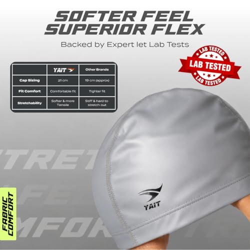 Image of Silicone Coated Fabric Swimming Cap for Men & Women | India's First Lab-Tested Swim Cap | High Elasticity Stretch Fit | Anti-Chlorine Protection | Soft Comfortable Hair Coverage | Silver