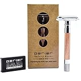 Parker 56R Heavyweight Double Edge Safety Razor with 5 Parker Premium Platinum Stainless Steel Razor Blades – Classic 3 Piece Design (Rose Gold))