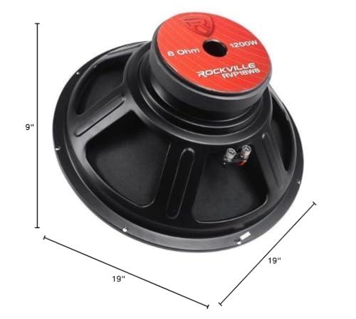 Rockville RVP18W8 1200 Watt 18" Raw DJ PA Subwoofer 8 Ohm, High-Excursion Woofer, Deep Bass, Durable Build, for Live Sound and Home Theater