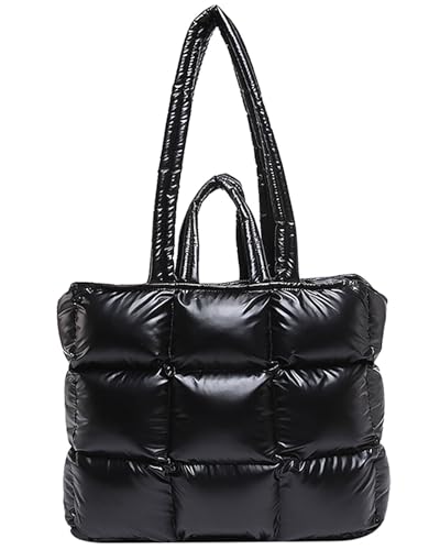 Image of Puffer Tote Bag for Women, Quilted Puffy Handbag, Quilted Shoulder Bag Fluffy Satchel Purse for Work Travel Shopping