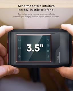 La termocamera compatta HIKMICRO E03 ha una risoluzione SuperIR di 240x240 e una camera visibile con risoluzione 96x96/9216 pixel, 25 Hz, display touchscreen da 3.5", IP54, da -20°C a 350°C