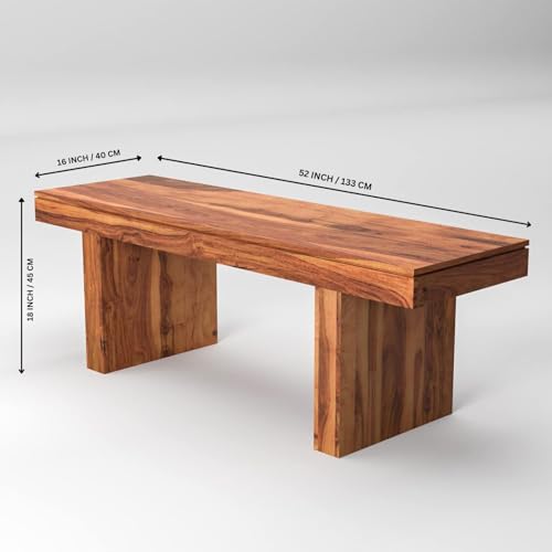 Image of Solid Wood Strong & Durable Seating Bench for Home and Office, Multipurpose Seating Bench, Balcouny /Outdoor /Daining Bench - 52x16x18 Inch, Natural Finish