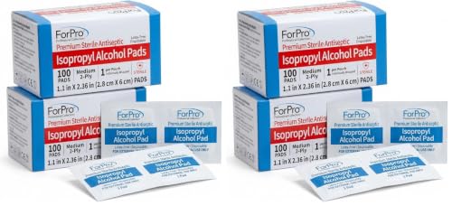 Image of ForPro Alcohol Prep Pads, 200-Count Sterile Alcohol Wipes Individually Wrapped, 70% Isopropyl, Medium 2-Ply Medical Grade Antiseptic Pads, Latex-Free, First Aid & Injection Prep, Gamma Sterilized