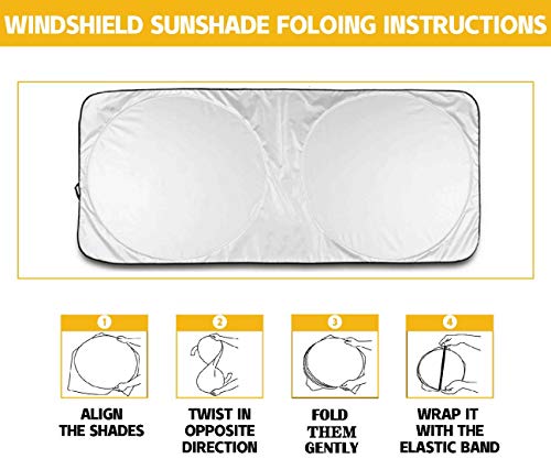Justtop Car Sun Shade Windshield - Foldable Sun Car Window Shield 210T Coated Silver Cloth Reflective Polyester Material Blocks 99% Uv Rays, Fits Most Windshields(Large63 X 35 In) #TOP3