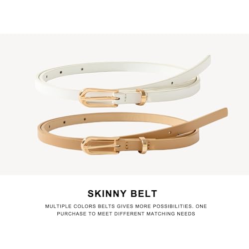 HOTWILL 4 Pack Thin Belts for Women Skinny Leather Belts with Gold Buckle for Jeans Dress Pants 0.39" Width4