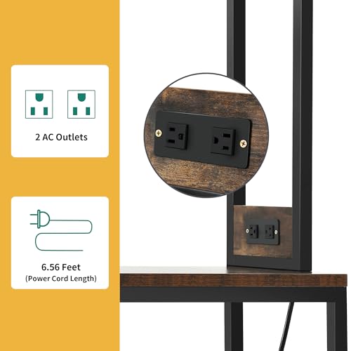 DWVO Large Bakers Rack with Power Outlets and Wine Rack, 35.5 inch 5-Tier Microwave Stand, Coffee Bar with Glasses Holder, Kitchen Storage Shelf with 6 Hooks, for Living Room, Office, Rustic Brown