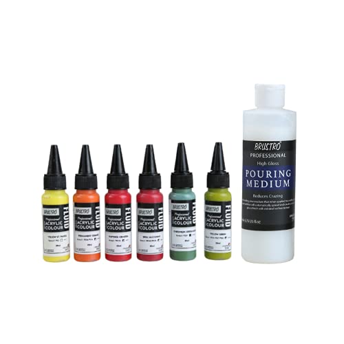 Image of BRUSTRO Professional Artists � Fluid Acrylic 20 ml Tropical Paradise Set of 6 with Pouring Medium 200 ml
