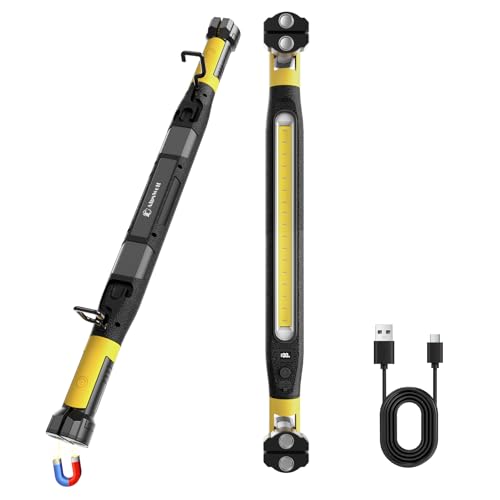 AlpsWolf Magnetic Rechargeable Work Light - 3000LM LED Light Bar, 5200mAh Underhood Light with 360°Rotatable Hook and Clip, 3 Brightness Modes for Car Repair, Workshop, Emergency (1PC)