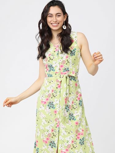 Image of Tokyo Talkies Womens Green Printed Aline Dress