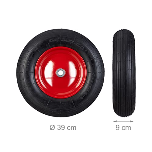 Relaxdays, schwarz-rot Schubkarrenrad 4.80 4.00-8 luftbereift, Komplettrad 120 kg Traglast, Luftreifen m. Ventil, 10022853