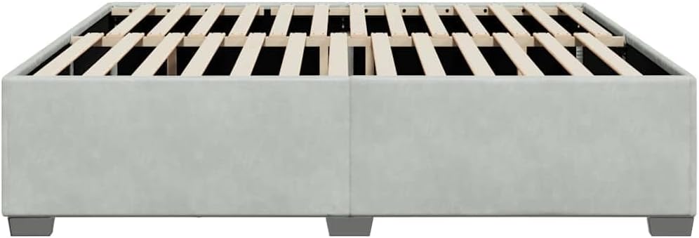 Modern Light Gray Velvet Bed Frame with Slatted Platform, Durable Heavy-Duty Foundation for California King Mattress Support, Sturdy Nonslip Design, Easy Assembly Bedroom Furniture