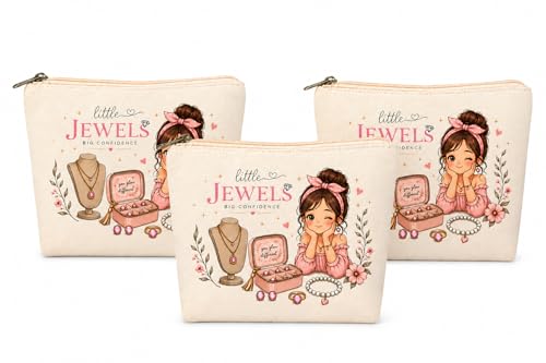 Image of DRUDRAYA Canvas Jewellery Pouch | Printed Jewellery Storage Zipper Bag | Portable & Spacious Organizer Pouch | Perfect for Hiking, Travel, Camping, Home (Pack of 3)