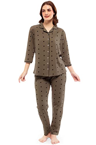 Image of ZEYO Women's Cotton Heart Printed Night Suit Set of Shirt & Pajama Set 51522 (Available in Plus Size)