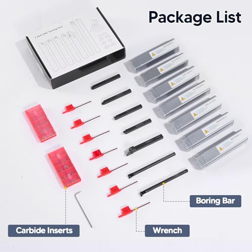 Donken 28er Drehmeißel mit Wendeplatten, Drehwerkzeughalter Set Inhalt 7 Stk. 8mm Schaft-Bohrstangenhalter, 14 Stk. Hartmetall-Wendeschneidplatten, 7 Stk. Schraubenschlüssel (8 mm)