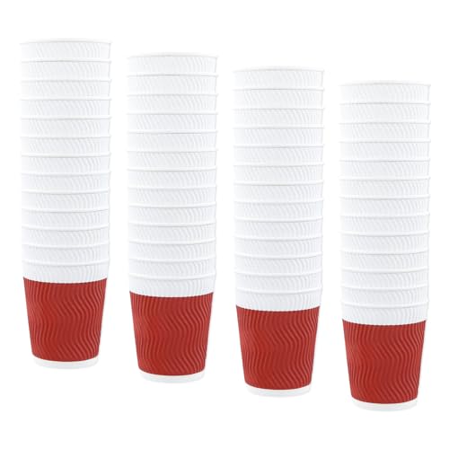heavenlife Lot de 50 Gobelet Carton, Gobelet Cafe Jetable, 300ml, Isolé & Étanche, pour Boissons Chaudes, Chaudes Café, Thé, Chocolat (Rouge)