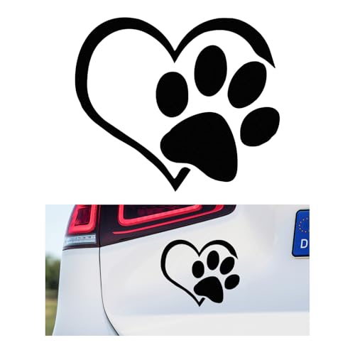Image of DXNQ Pet Dog Paw Puppy Love Heart Vinyl Decal, 4.6 inch 3.7 inch Heart with Dog Paw Print Reflective Bumper Sticker, Cute Waterproof Puppy Footprint Heart Decal for Window, Laptop, Wall (Black)