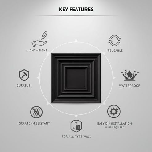 Image of Kayra Decor 3D PVC Wall Panels for Bedroom & Living Room | Accent Design | Black Color | 19.7 x 19.7 Inch | Pack of 12 | 32.28 Sq Ft