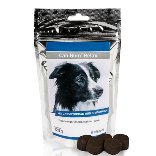 Alfavet CaniGum Relax, Ergänzungsfuttermittel für Hunde mit L-Tryptophan und B-Vitaminen, Beruhigung und Nervenstärke, 120g Kaudrops