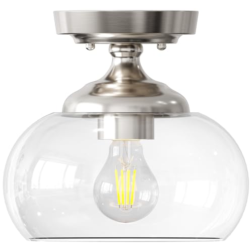 Image of VONLUCE Industrial Semi Flush Mount Ceiling Light, Brushed Nickel