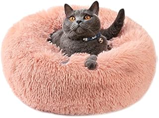 Vanansa Small Cat Bed for Indoor Cats, Self-Warming Donut kitty beds for Small Cats Improving Sleep and Keeping Warm, Washable Pet bed with Anti Slip Base, Pink 40cm