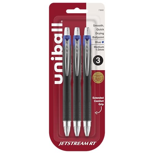 Image of uniball Jetstream RT Ballpoint Pens, Blue Ink, 1.0mm Medium Point, 3 Count