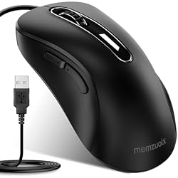 ماوس سلكي من memzuoix، ماوس كمبيوتر USB بدقة 1400 نقطة في البوصة، ماوس بصري محمول بتصميم مريح، فأرة كمبيوتر بسلك بطول 5 أقدام لأجهزة الكمبيوتر المحمولة وأجهزة الكمبيوتر المكتبية وأجهزة MacBook، 5 أزرار (أسود)