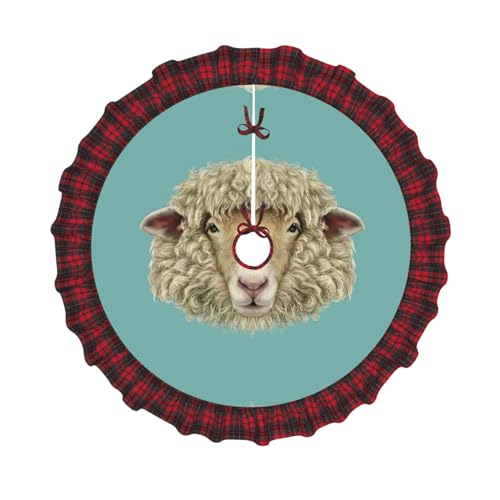 Jupe de sapin tête de mouton bordure pompons pour décor rustique