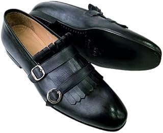 Buy Tucci Di Lusso Mens Gray-Black handmade Italian leather luxury Double Buckle Monkstrap Kiltie Loafers (12, Loafers, Grayish Black)
