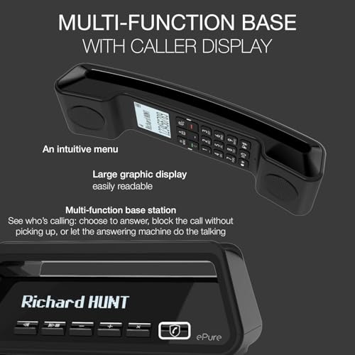 ALCATEL Epure Premium - Cordless Phone DECT with Answering Machine - Classic Design - Smart Display Base - Large Graphic Display - Handsfree - Call Barring - Black - Thumbnail 2