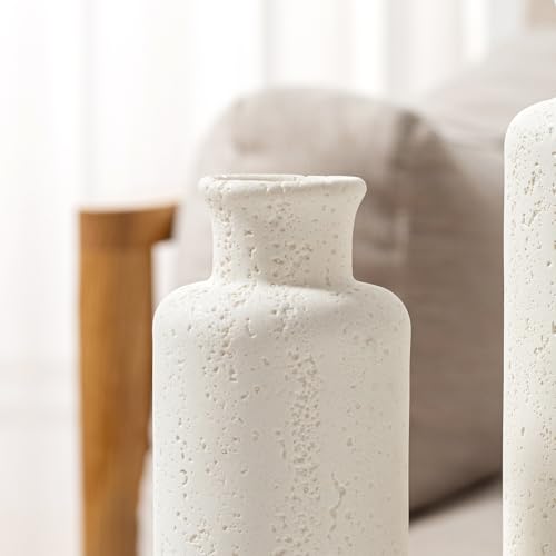 WUUAHOME Flower Vase Set, Stone Look, 3 PCS Small Decorative Bud Vases for Pampas Grass, Farmhouse Decor, Kitchen, Living Room, Bathroom, Bedroom, Office, Shelf Centerpiece Table Decoration (White) — view 4