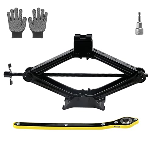 Image of Car Jack Universal Scissor Jack for Emergency Tyre Change, Heavy-Duty Lifting Tool with Quick-Ratchet Handle, Gloves & Drill Compatibility, Portable Car Lift for SUV, MPV, Van (2 Tons)