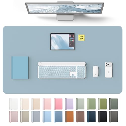 Image of YSAGi Leather Desk Protector, Office Mat, Large Mouse Mat, Non-Slip PU Leather Blotter, Laptop Desk Mat, Waterproof Writing Pad for Office and Home(Ice Blue, 40 inch x 24 inch)